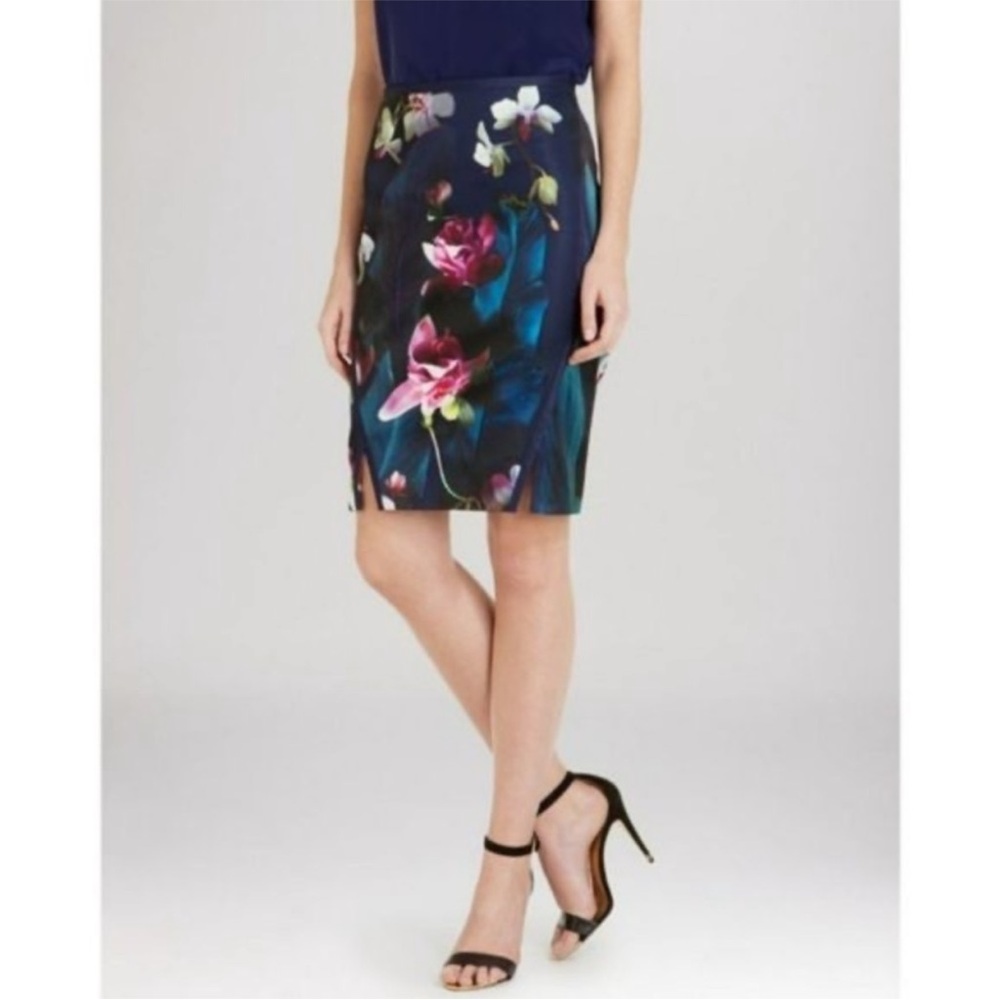 Ted Baker Grettia Double Slit Floral Pencil Skirt Navy Size 1 XS